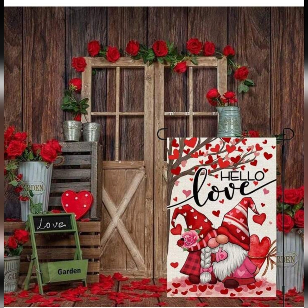 2/$12 - Valentine's Day Love Gnome Garden Flag - Picture 2 of 6